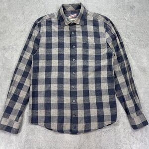 johnnie-O Button Down Shirt Men Med Blue Hangin Out Check Cotton Silk Wool Blend